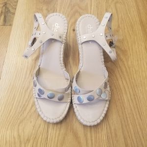 Charles Davis nude wedge sandals silver accents